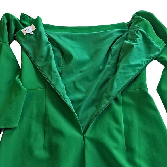Viral MILLY Selena in Rare Kelly Green Off Shoulder Bell Sleeve Slit Dress - Picture 6 of 10